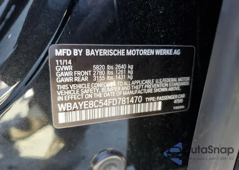 2015 BMW 750 Li from USA, damaged, VIN WBAYE8C54FD781470